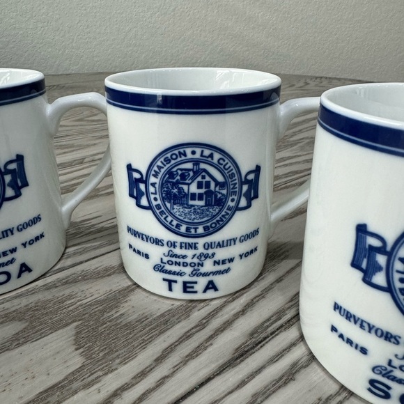 Vintage La Maison Roshco Blue White Porcelain Mugs Coffee Tea Set Of 4 - Picture 4 of 8